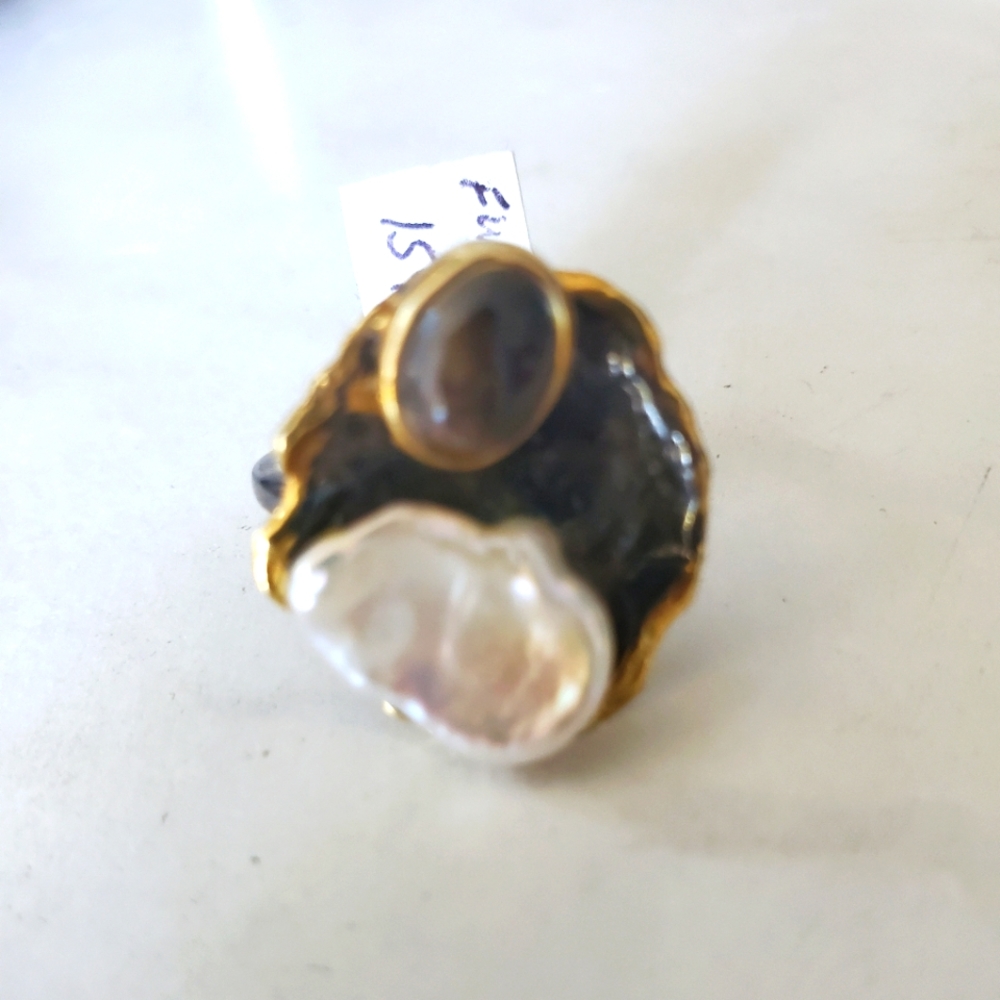 Biwa pearl /citrine ring
